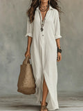 Céline™ | Loose-Fitting Black Buttoned Maxi Dress