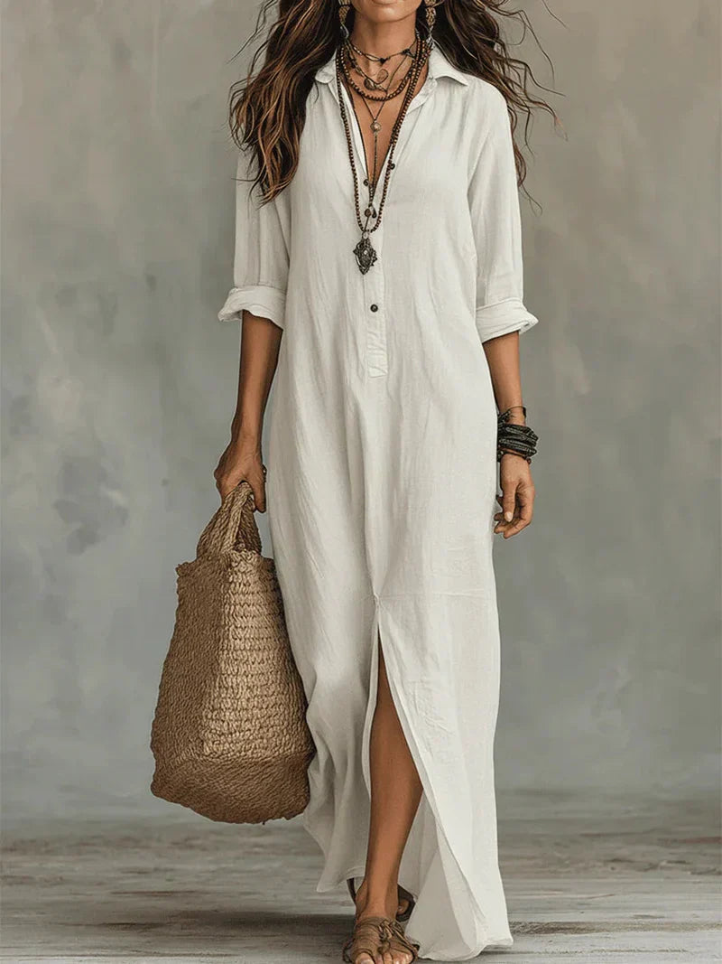 Céline™ | Loose-Fitting Black Buttoned Maxi Dress