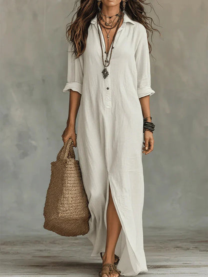 Céline™ | Loose-Fitting Black Buttoned Maxi Dress
