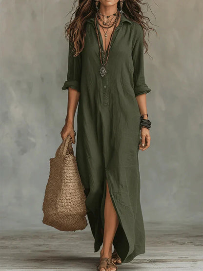 Céline™ | Loose-Fitting Black Buttoned Maxi Dress