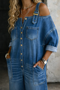 Sophia | Robe Salopette en Jean Épaules Dénudées