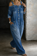 Sophia | Robe Salopette en Jean Épaules Dénudées