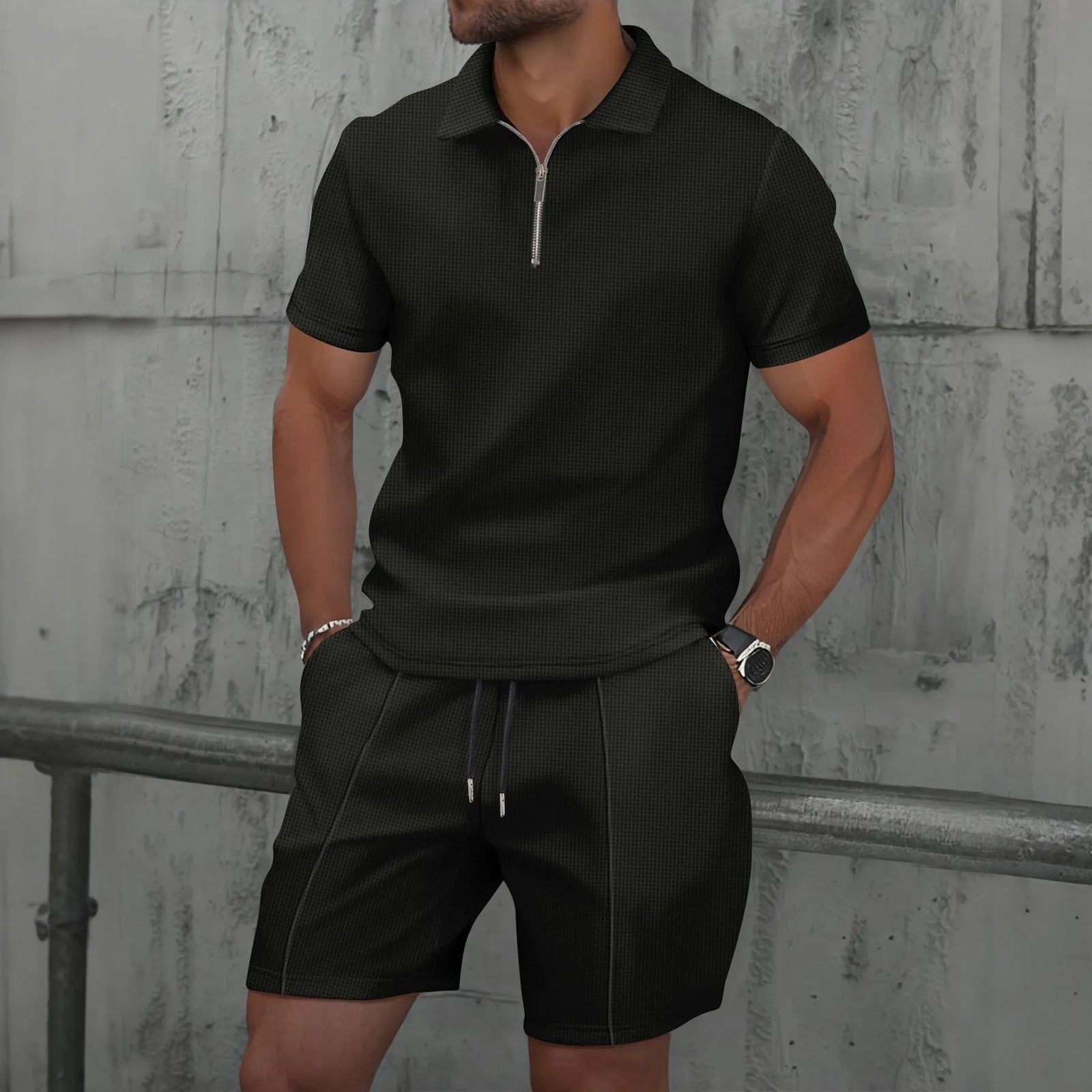 Ensemble Riviera – Polo zippé texturé et short