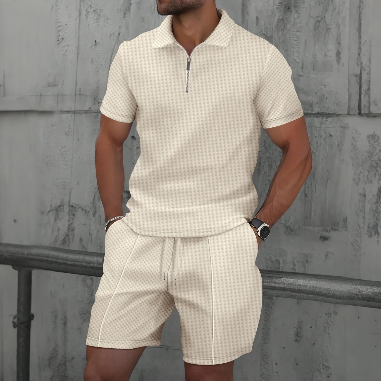 Ensemble Riviera – Polo zippé texturé et short