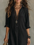 Céline™ | Loose-Fitting Black Buttoned Maxi Dress