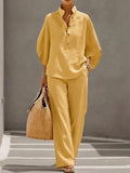 Sophie | Ensemble en lin avec manches chauve-souris et pantalon large