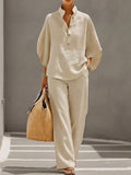 Sophie | Ensemble en lin avec manches chauve-souris et pantalon large